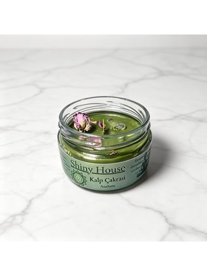 Shiny House Doğal Soya Mum – Kalp Çakrası | Gül & Yasemin Kokulu, Doğal Taşlı