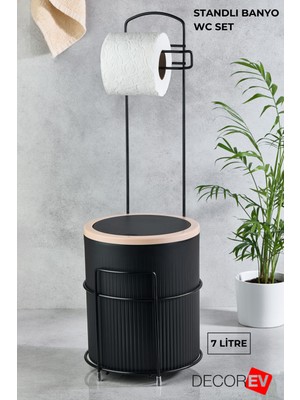 Özbience Şık Metal Standlı Banyo ve Mutfak Çöp Kovası Seti