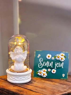 Normadia LED Işıklı Beyaz Melekli Fanus, Sevgiliye Özel Hediye, Doğum Günü Sürprizi