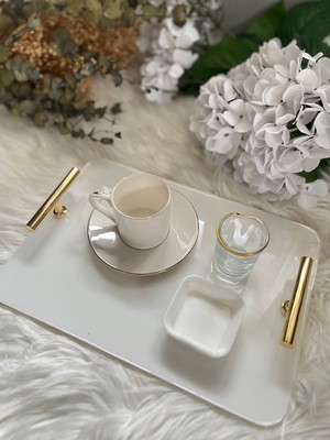 Epoksi Tepsi Kare Form Gold Detaylı Damat Tepsi Seti Düğün