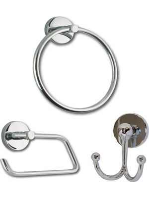Özbience Şık Krom Yuvarlak Havluluk, Ikili Askılık ve Kapaksız Kağıtlık Seti