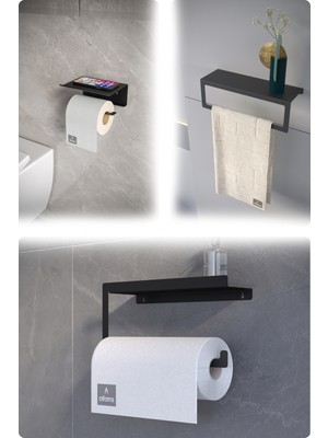 Özbience Metal 3’lü Set: Tuvalet Kağıtlık, Havlu Askısı ve Kağıt Havluluk