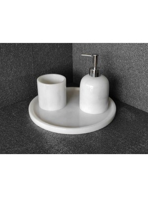 Özbience Şık Beyaz Mermer 3'lü Banyo Seti, Zarif ve Modern Tasarım