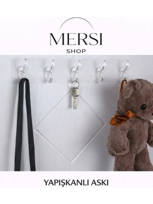 Mersi Shop Kendinden Yapışkanlı 5 Kancalı Şeffaf Duvar Askı Seti