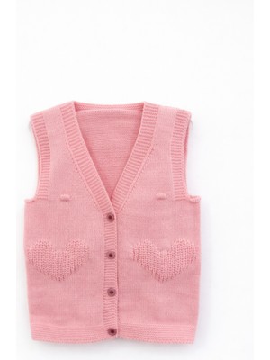 Mercan Kids Kız Çocuk Örgü Yelek Kalp Desen