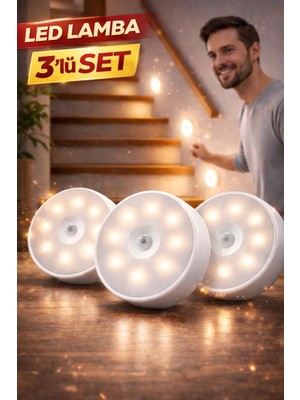 Syn Aksesuar 3’lü Set Hareket Sensörlü Şarjlı LED Lamba– Kablosuz Otomatik Algılama Gece Lambası