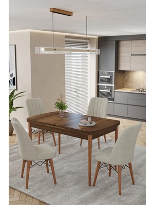 Baresmu Karba 80X132 Açılabilir Sunta Masa Yemek Odası Takımı, Mutfak Takımı 4 Adet Sandalye