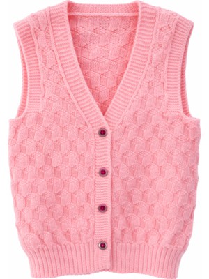 Mercan Kids Kız Çocuk Örgü Yelek Çitlemeli Desen