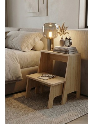 Yüceer Home Iki Basamaklı Ahşap Mdf Lam Komodin – Tabure, Basamak ve Sehpa, Mdf Lam, Safir Meşe