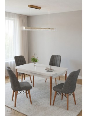 Baresmu Karba 70X110 Sabit Sunta Masa Yemek Odası Takımı, Mutfak Masası Takımı 4 Adet Sandalye
