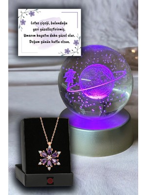 Normadia Renk Değiştiren LED Işıklı Cam Satürn, Kız Küre, Dolunay, Kristal Top, Lotus Kamelya Kolye