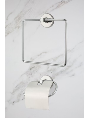 Özbience Krom Kare Havluluk ve Peçetelik Seti, Şık ve Kullanışlı Banyo Aksesuarları