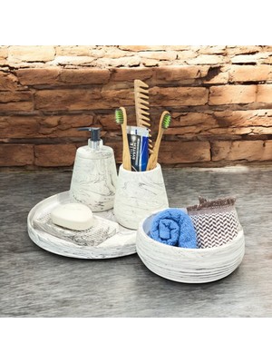 Özbience Şık ve Modern Mermer Temalı 5 Parçalı Beton Banyo Aksesuar Seti
