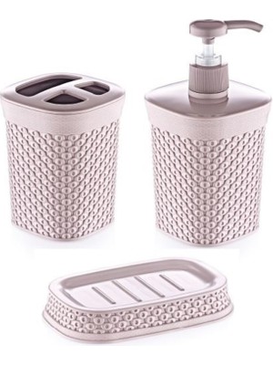 Özbience 3'lü Banyo Seti Elmas Desenli Sıvı Sabunluk Diş Fırçalık Katı Sabunluk