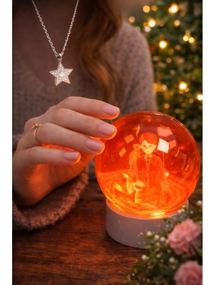 Normadia Renkli Cam Küre, Işıklı Kristal Kar Küresi, 3D Yılbaşı Hediye