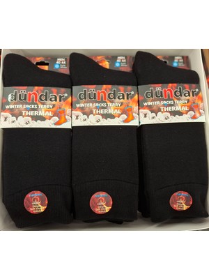 Dündar Kalın Kışlık Erkek Termal Havlu Çorap-6 Adet-Dikişsiz-Parfümlü-Soft Yıkama-Siyah-(40-44)
