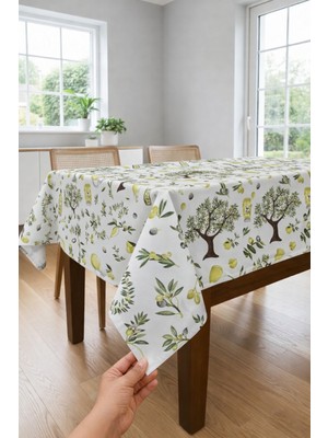 Rona Home Lüks Zeytin Desenli Dijital Baskılı Masa Örtüsü %100 Kaliteli Kumaş Leke Dirençli Dikdörtgen Örtü