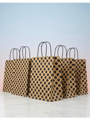 e ERTA Kraft Siyah Puantiyeli Kraft Çanta 25X31 cm 25 Adet Hediye Poşeti , Hediye Paketi Kraft Kağıt Çanta