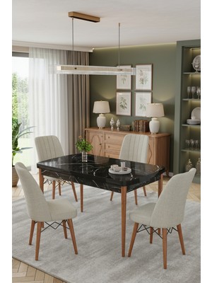 Baresmu Karba 70X110 Sabit Sunta Masa Yemek Odası Takımı, Mutfak Masası Takımı 4 Adet Sandalye