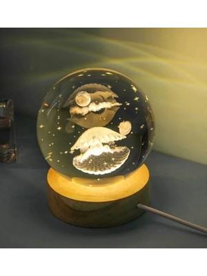 Normadia Işıklı Ahşap Altlıklı Istiridye Içinde Inci Detaylı Cam Küre
