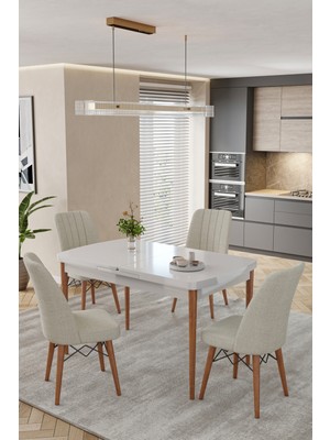 Baresmu Karba 80X132 Açılabilir Sunta Masa Yemek Odası Takımı, Mutfak Takımı 4 Adet Sandalye