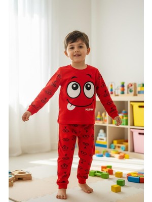 Balgüneş Sevimli Yüz Baskılı Unisex Çocuk Pijama Takımı