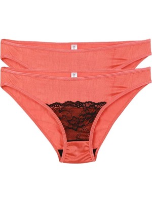 MTM My The Mall Kadın Mercan Rengi Dantel Detaylı 2'li Slip