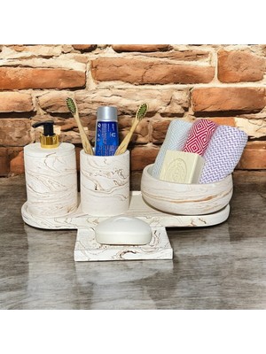 Özbience Mermer Desenli Trendy Beton Banyo Aksesuar Seti 5 Parça