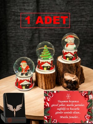 Normadia Yılbaşı Temalı Işıklı Kar Küresi, Minik Melek Kolye, Noel Baba ve Kardan Adam