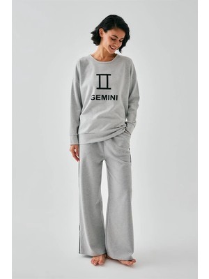 MTM My The Mall Kadın Gri Ikizler Burcu Oversize 2 Iplik Eşofman Ev Giyim Takımı