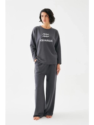 MTM My The Mall Kadın Füme Kova Burcu Oversize 2 Iplik Eşofman Ev Giyim Takımı