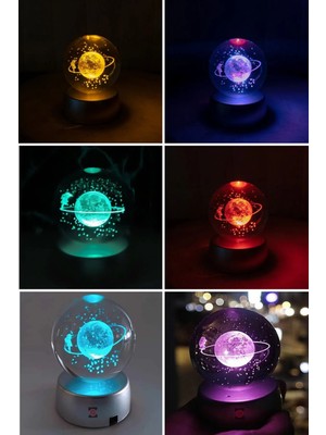 Normadia Çok Renkli Satürn Küre 3D Işıklı Ledli Dekor Hediye