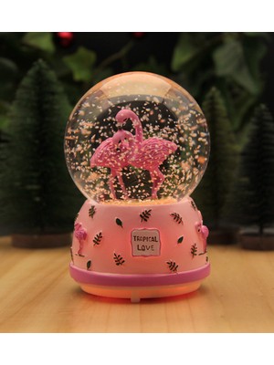 Normadia Büyük Boy Flamingo Kar Küresi Işıklı ve Müzikli, Pil Hediyeli, Şık Dekorasyon