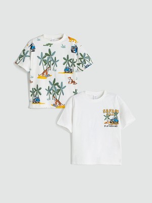 Lc Waikiki Yeni Sezon Bisiklet Yaka Baskılı Erkek Çocuk Tişört 2'li