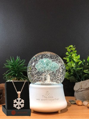 Normadia Sakura Ağacı Temalı Işıklı Müzikli Püskürtmeli Büyük Kar Küresi ve Kardanesi