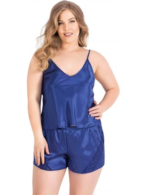 MTM My The Mall Giyim Büyük Beden Saks Saten Babydoll Şort Takımı