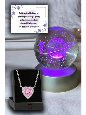 Normadia Renkli LED Işıklı Satürn ve Kalp Kristal Taşlı Lamba