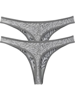 MTM My The Mall Kadın Gri Zebra Desenli 2'li Tanga Slip