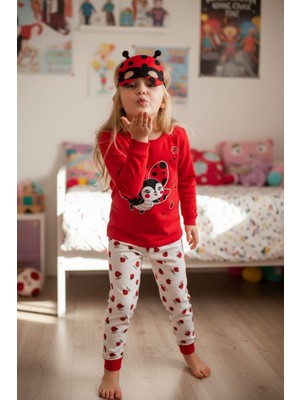 Balgüneş Tekstil Uğur Böcekli Maskeli Kız Çocuk Pijama Takımı