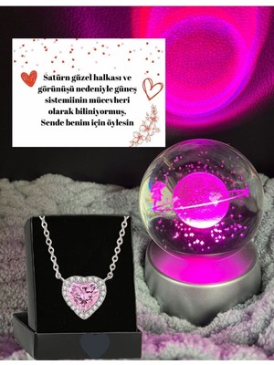 Normadia Renk Değişen LED Işıklı Satürn ve Kalp Kristal Kule Lamba