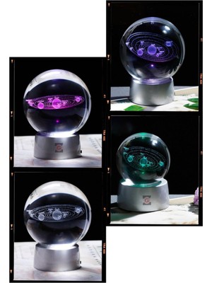 Normadia Renkli LED Işıklı Güneş Sistemi Satürn Dünya Cam Küre ve Zirkon Kolye