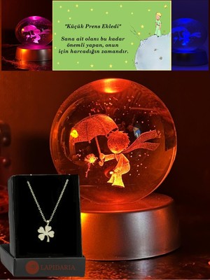 Normadia Renk Değişen LED Işıklı Küçük Prens Kristal, Kar Küresi ve Yonca Kolye