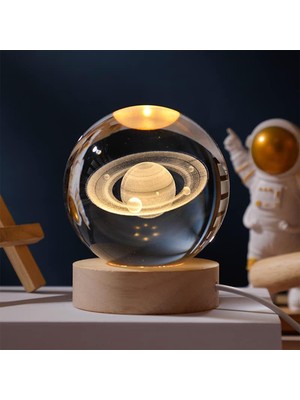 Normadia 3D LED Işıklı Ahşap Standlı Satürn Gezegen Küresi USB ile Işıltılı Hediye