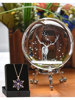 UltraNova 3D Cam Küreli Geyik ve Lotus Çiçekli Dekoratif Kolye Seti