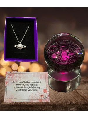 Normadia Renkli LED Işıklı Satürn Gezegen Küre ve Dolunay Kristal Top Lamba
