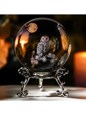 Normadia Şık Metal Ayaklı Baykuş Tasarımlı 3D Cam Küre 6cm
