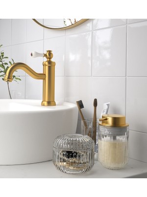 Ikea 3'lü Cam Banyo Lavabo Seti - Diş Fırçalık, Cam Kutu, Sabunluk