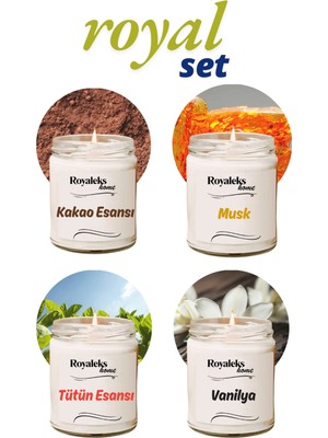 4 Adet Doğal Özel Seri Kokulu Dekoratif Kavanoz Mum 4X210 cc - Royal Set - Ryl