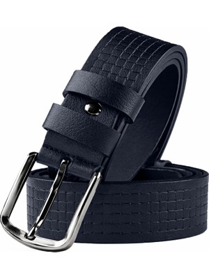 DeepSEA Erkek Lacivert Kare Desenli Hakiki Deri 4 cm Kemer – Spor Günlük Model Kemer 2402620