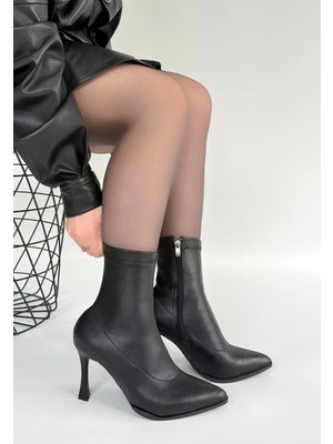 Erbilden Orjen Siyah Cilt Streç Topuklu Bot